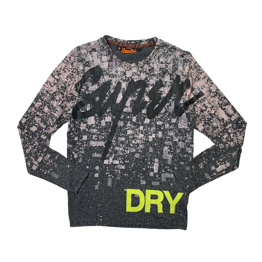Superdry Shirt Mens Small Gray Pink Paint Splatter Punk Long Sleeve Cotton Blend